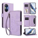 For Huawei Enjoy 80 5G Butterfly Love Flower Multi-card Zipper Wallet Leather Phone Case(Light Purple)