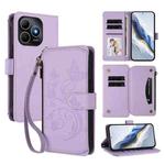 For Huawei Enjoy 80s 4G Butterfly Love Flower Multi-card Zipper Wallet Leather Phone Case(Light Purple)