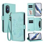 For Honor 50 SE / Huawei nova 9 SE Butterfly Love Flower Multi-card Zipper Wallet Leather Phone Case(Mint Green)