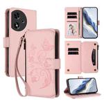 For Honor Play 50 Butterfly Love Flower Multi-card Zipper Wallet Leather Phone Case(Pink)