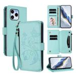 For Honor 60 SE 5G Butterfly Love Flower Multi-card Zipper Wallet Leather Phone Case(Mint Green)