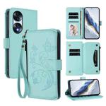 For Honor 70 5G Butterfly Love Flower Multi-card Zipper Wallet Leather Phone Case(Mint Green)