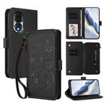 For Honor 80 5G Butterfly Love Flower Multi-card Zipper Wallet Leather Phone Case(Black)