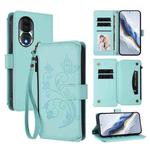 For Honor 80 5G Butterfly Love Flower Multi-card Zipper Wallet Leather Phone Case(Mint Green)