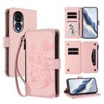 For Honor 80 5G Butterfly Love Flower Multi-card Zipper Wallet Leather Phone Case(Pink)
