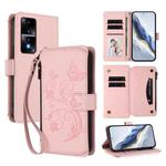 For Honor 80 GT 5G Butterfly Love Flower Multi-card Zipper Wallet Leather Phone Case(Pink)