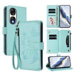 For Honor 90 5G Butterfly Love Flower Multi-card Zipper Wallet Leather Phone Case(Mint Green)