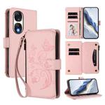 For Honor 90 5G Butterfly Love Flower Multi-card Zipper Wallet Leather Phone Case(Pink)