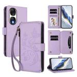 For Honor 90 5G Butterfly Love Flower Multi-card Zipper Wallet Leather Phone Case(Light Purple)
