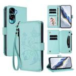 For Honor 90 Lite 5G / X50i 5G Butterfly Love Flower Multi-card Zipper Wallet Leather Phone Case(Mint Green)