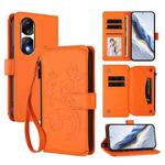 For Honor 90 Pro 5G Butterfly Love Flower Multi-card Zipper Wallet Leather Phone Case(Orange)