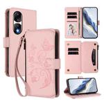 For Honor 90 Pro 5G Butterfly Love Flower Multi-card Zipper Wallet Leather Phone Case(Pink)
