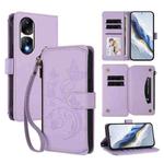 For Honor 90 Pro 5G Butterfly Love Flower Multi-card Zipper Wallet Leather Phone Case(Light Purple)