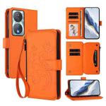 For Honor 90 Smart 5G / X7b 5G / 4G Butterfly Love Flower Multi-card Zipper Wallet Leather Phone Case(Orange)