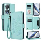 For Honor 90 Smart 5G / X7b 5G / 4G Butterfly Love Flower Multi-card Zipper Wallet Leather Phone Case(Mint Green)