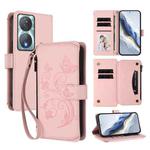 For Honor 90 Smart 5G / X7b 5G / 4G Butterfly Love Flower Multi-card Zipper Wallet Leather Phone Case(Pink)