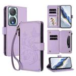 For Honor 90 Smart 5G / X7b 5G / 4G Butterfly Love Flower Multi-card Zipper Wallet Leather Phone Case(Light Purple)