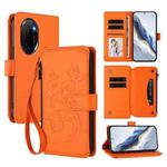 For Honor 100 Pro 5G Butterfly Love Flower Multi-card Zipper Wallet Leather Phone Case(Orange)