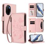 For Honor 100 Pro 5G Butterfly Love Flower Multi-card Zipper Wallet Leather Phone Case(Pink)