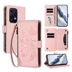 For Honor 200 Lite 5G Global Butterfly Love Flower Multi-card Zipper Wallet Leather Phone Case(Pink)