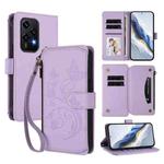For Honor 200 Lite 5G Global Butterfly Love Flower Multi-card Zipper Wallet Leather Phone Case(Light Purple)