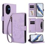 For Honor 200 Pro 5G Global Butterfly Love Flower Multi-card Zipper Wallet Leather Phone Case(Light Purple)