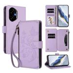 For Honor 300 Butterfly Love Flower Multi-card Zipper Wallet Leather Phone Case(Light Purple)