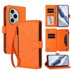 For Honor 400 Pro Global 160.8mm Butterfly Love Flower Multi-card Zipper Wallet Leather Phone Case(Orange)