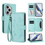 For Honor 400 Pro Global 160.8mm Butterfly Love Flower Multi-card Zipper Wallet Leather Phone Case(Mint Green)