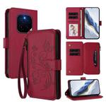 For Honor GT Pro 5G Butterfly Love Flower Multi-card Zipper Wallet Leather Phone Case(Wine Red)
