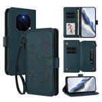 For Honor GT Pro 5G Butterfly Love Flower Multi-card Zipper Wallet Leather Phone Case(Dark Green)