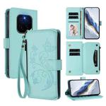 For Honor GT Pro 5G Butterfly Love Flower Multi-card Zipper Wallet Leather Phone Case(Mint Green)