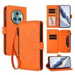 For Honor Magic5 Pro Butterfly Love Flower Multi-card Zipper Wallet Leather Phone Case(Orange)