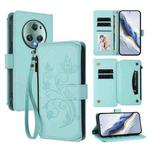 For Honor Magic5 Pro Butterfly Love Flower Multi-card Zipper Wallet Leather Phone Case(Mint Green)