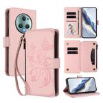 For Honor Magic5 Pro Butterfly Love Flower Multi-card Zipper Wallet Leather Phone Case(Pink)
