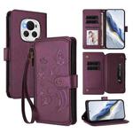 For Honor Magic6 5G Butterfly Love Flower Multi-card Zipper Wallet Leather Phone Case(Dark Purple)