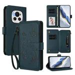 For Honor Magic6 5G Butterfly Love Flower Multi-card Zipper Wallet Leather Phone Case(Dark Green)