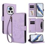 For Honor Magic6 5G Butterfly Love Flower Multi-card Zipper Wallet Leather Phone Case(Light Purple)