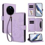 For Honor Magic7 5G Butterfly Love Flower Multi-card Zipper Wallet Leather Phone Case(Light Purple)