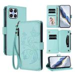 For Honor X8 5G / X6 5G / X8a 5G Butterfly Love Flower Multi-card Zipper Wallet Leather Phone Case(Mint Green)