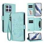 For Honor X8b 4G Butterfly Love Flower Multi-card Zipper Wallet Leather Phone Case(Mint Green)