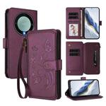 For Honor X9a 5G / Magic5 Lite / X40 Butterfly Love Flower Multi-card Zipper Wallet Leather Phone Case(Dark Purple)