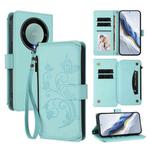 For Honor X9a 5G / Magic5 Lite / X40 Butterfly Love Flower Multi-card Zipper Wallet Leather Phone Case(Mint Green)