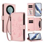For Honor X9a 5G / Magic5 Lite / X40 Butterfly Love Flower Multi-card Zipper Wallet Leather Phone Case(Pink)