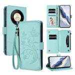 For Honor X9b 5G / Magic6 Lite Butterfly Love Flower Multi-card Zipper Wallet Leather Phone Case(Mint Green)