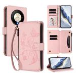 For Honor X9b 5G / Magic6 Lite Butterfly Love Flower Multi-card Zipper Wallet Leather Phone Case(Pink)