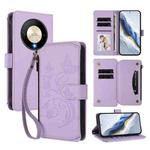 For Honor X9b 5G / Magic6 Lite Butterfly Love Flower Multi-card Zipper Wallet Leather Phone Case(Light Purple)