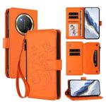 For Honor X9c 5G / Magic7 Lite Butterfly Love Flower Multi-card Zipper Wallet Leather Phone Case(Orange)