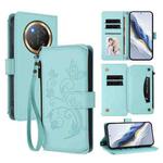 For Honor X9c 5G / Magic7 Lite Butterfly Love Flower Multi-card Zipper Wallet Leather Phone Case(Mint Green)