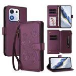 For Honor X70i 5G Butterfly Love Flower Multi-card Zipper Wallet Leather Phone Case(Dark Purple)
